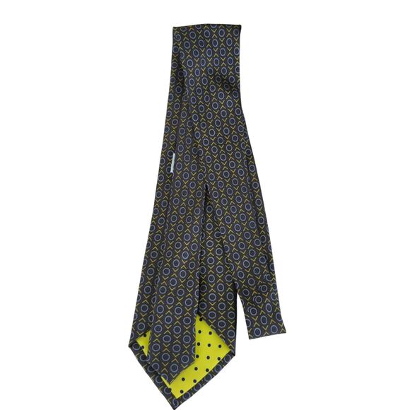 Gene Meyer 100% Silk Tie Black With Green X's And Blue O's Pattern‎ Designer - Picture 2 of 4